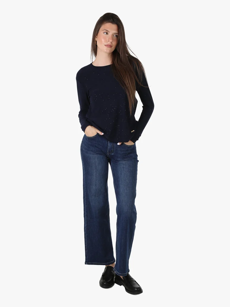 Maglia da donna con mini paillettes - blu scuro