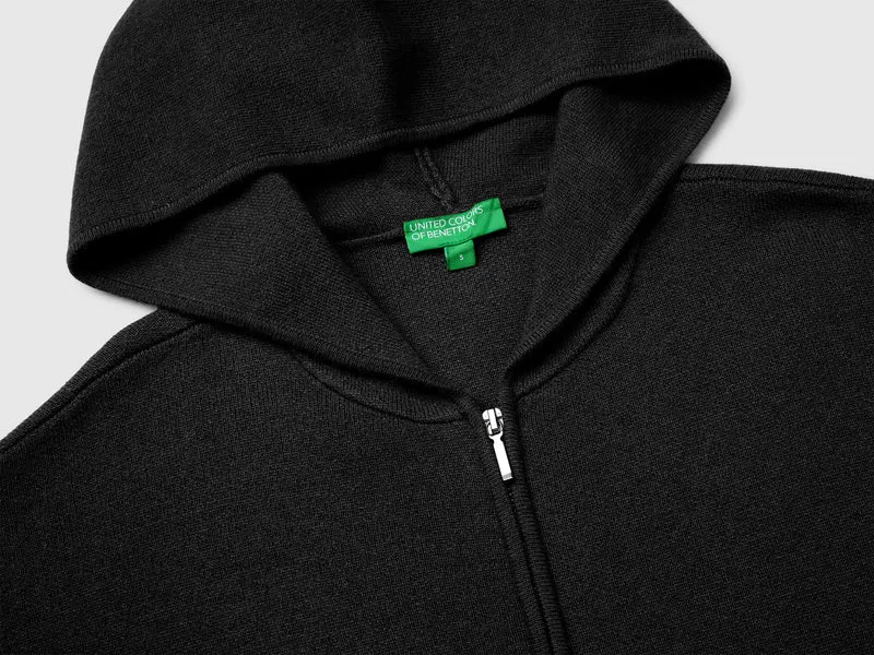 Cardigan mit Kapuze und Reißverschluss aus einem Woll-Kaschmir-Mischgewebe