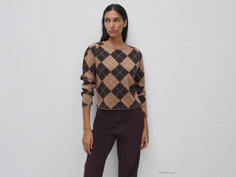 Pullover mit Rautenmuster und Rundhalsausschnitt