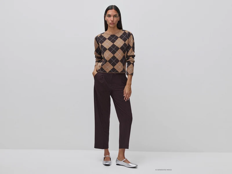 Pullover mit Rautenmuster und Rundhalsausschnitt