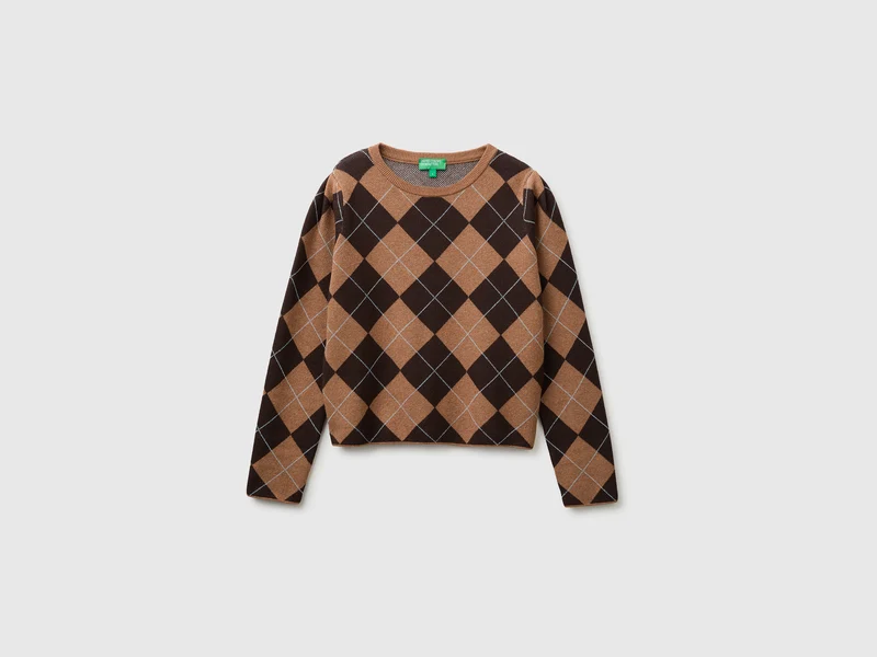 Pullover mit Rautenmuster und Rundhalsausschnitt