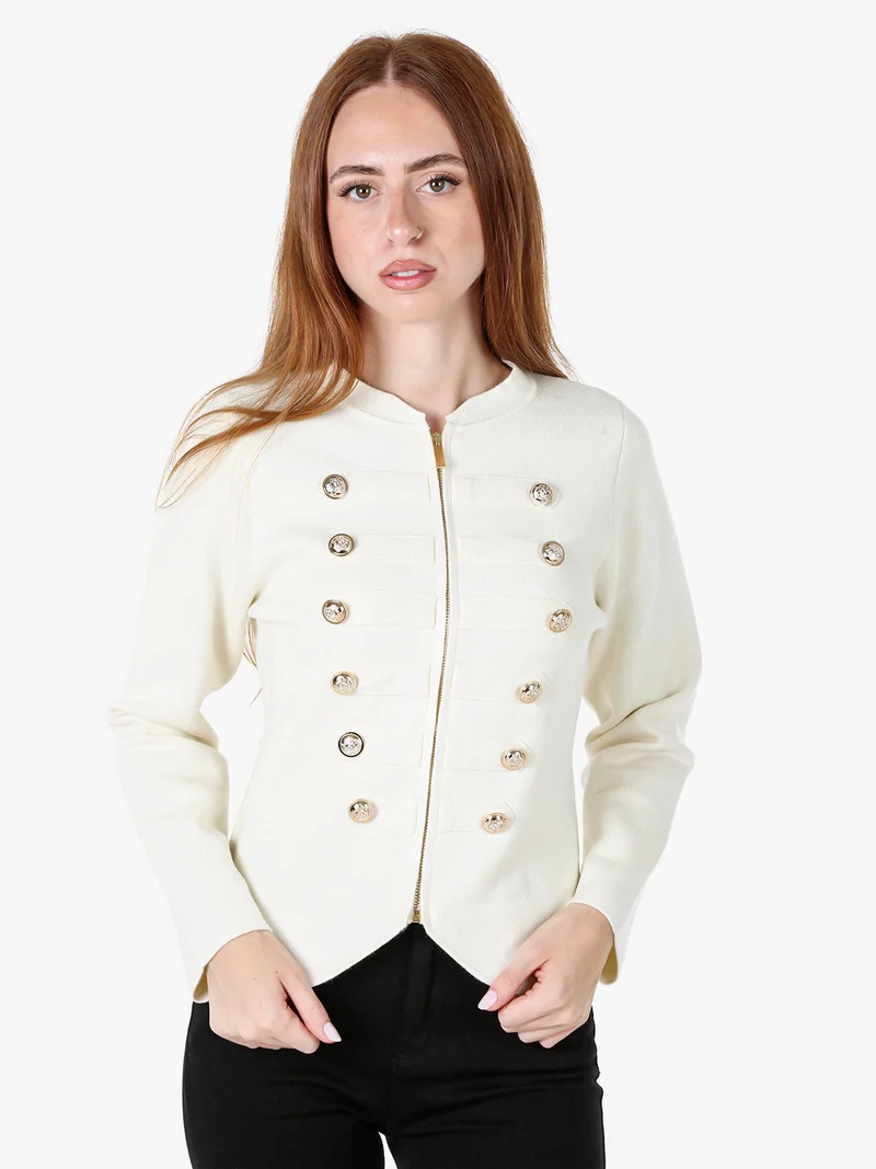 Giacca da donna in maglia con cerniera e bottoni dorati - beige