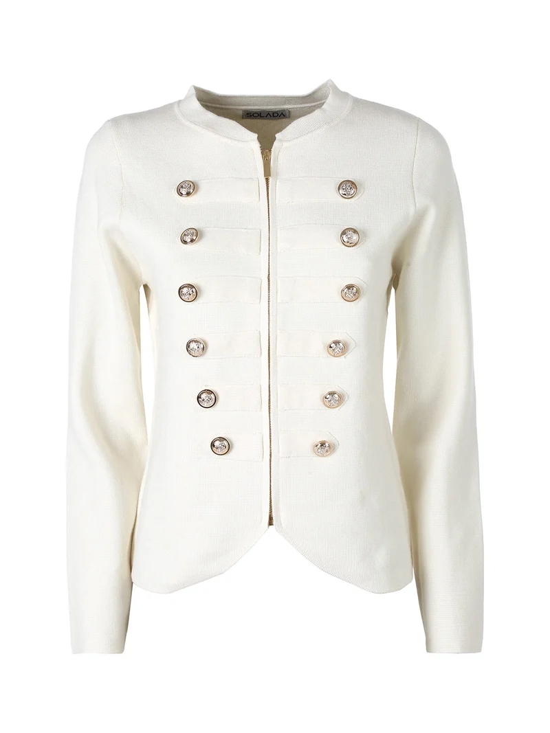 Giacca da donna in maglia con cerniera e bottoni dorati - beige