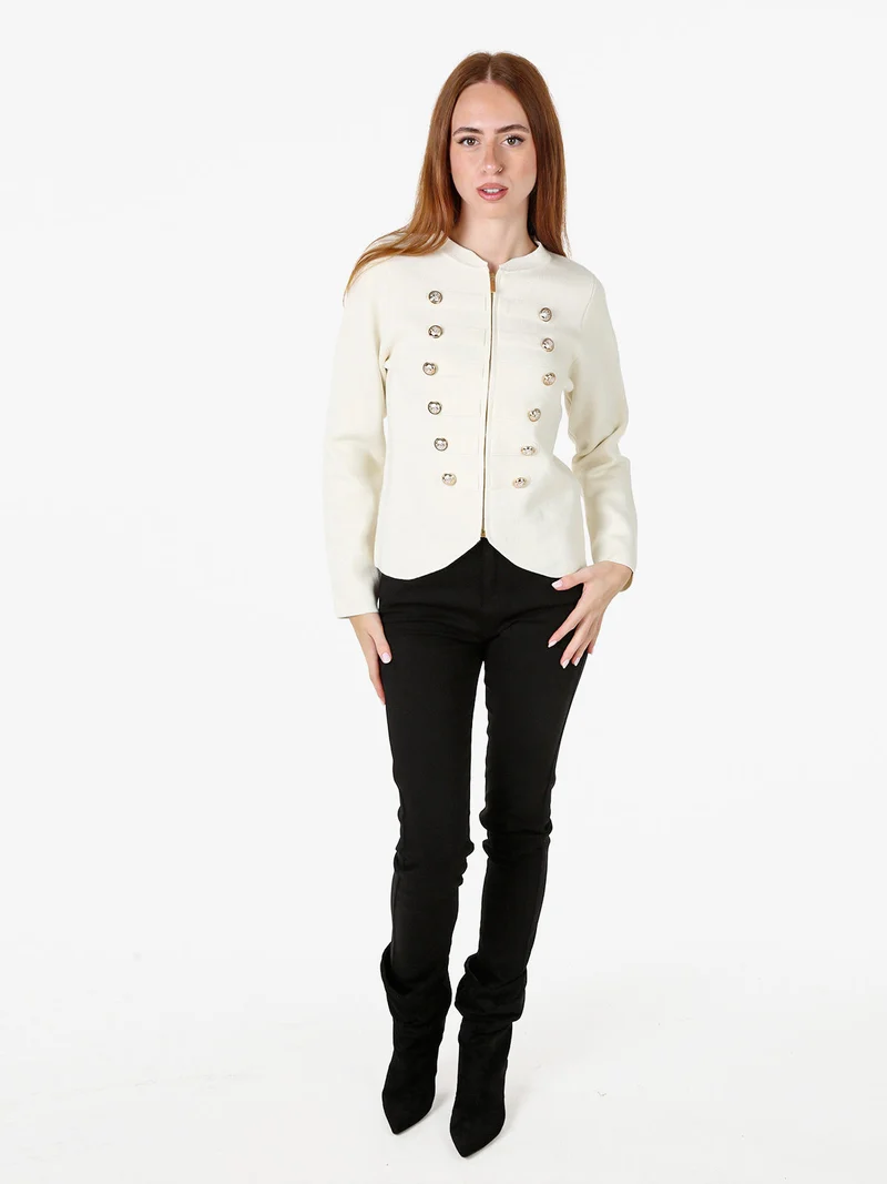 Giacca da donna in maglia con cerniera e bottoni dorati - beige