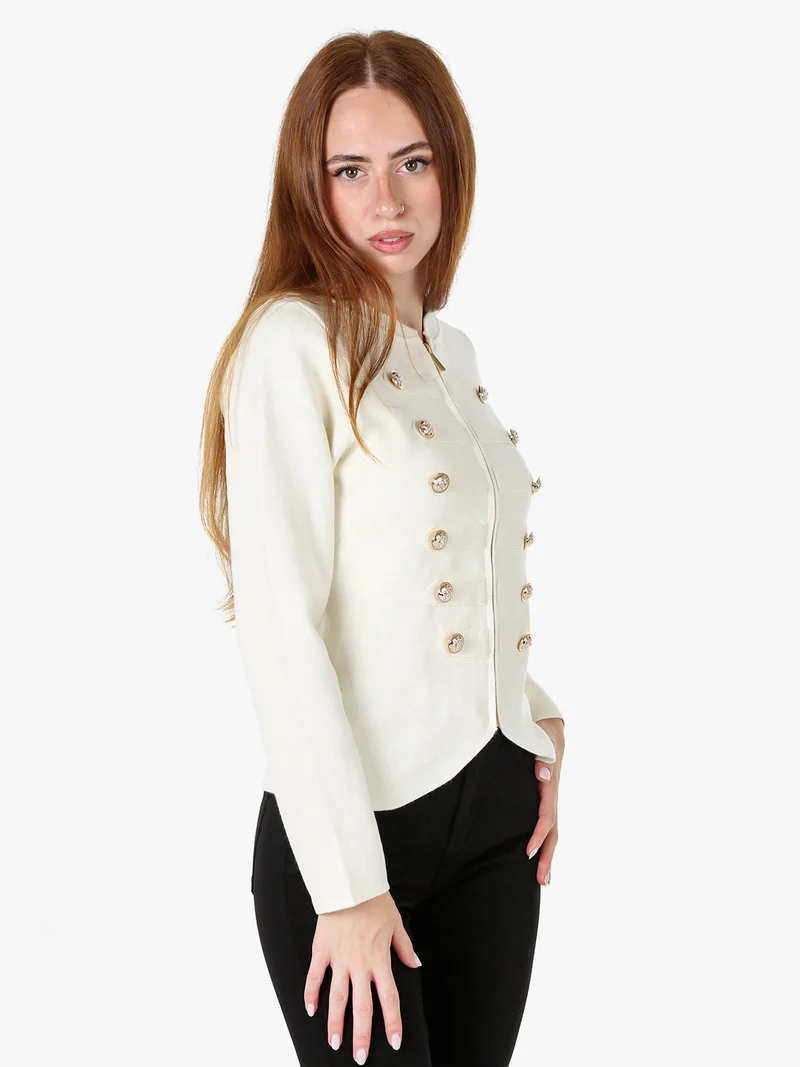 Giacca da donna in maglia con cerniera e bottoni dorati - beige