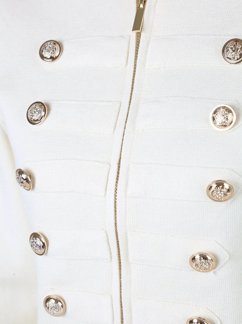 Giacca da donna in maglia con cerniera e bottoni dorati - beige