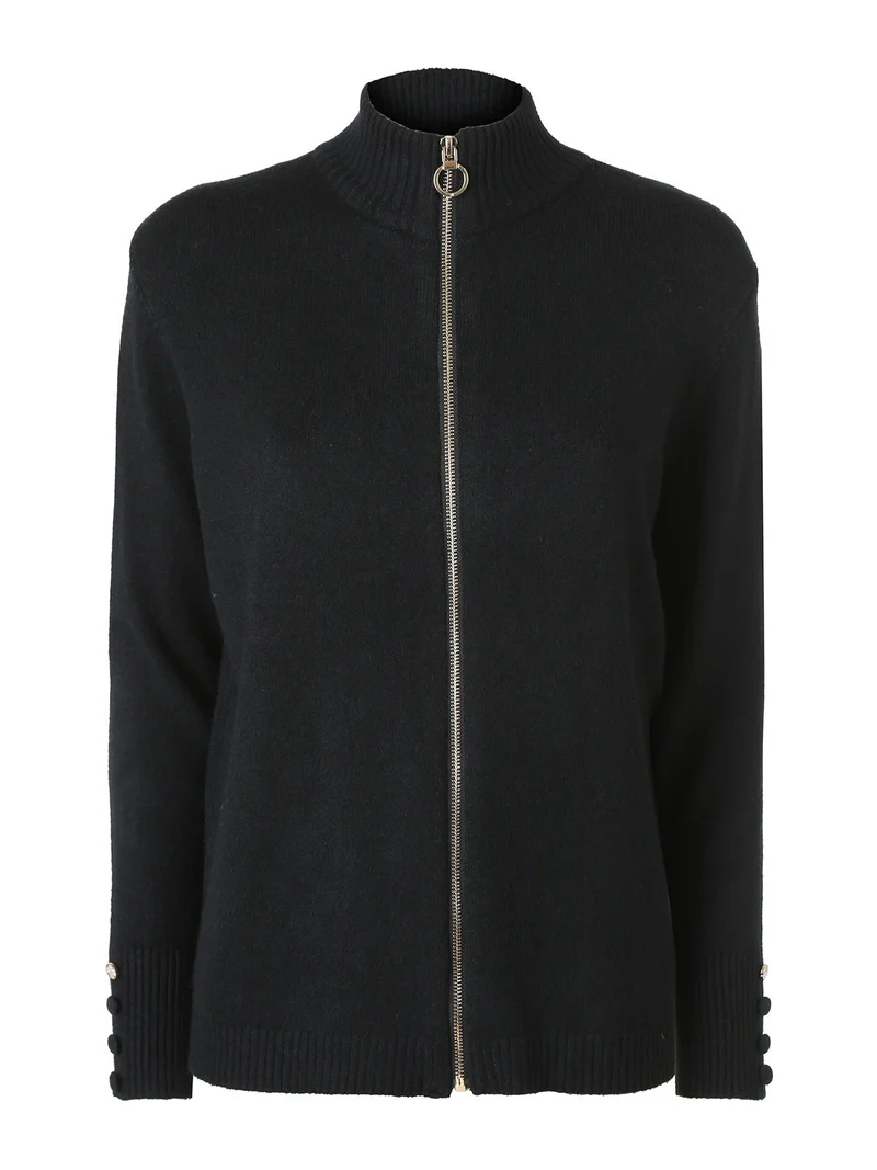 Cardigan donna in maglia con zip - nero