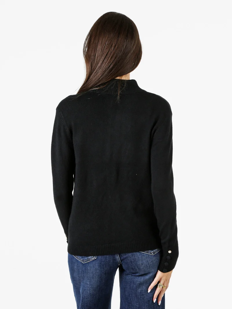 Cardigan donna in maglia con zip - nero