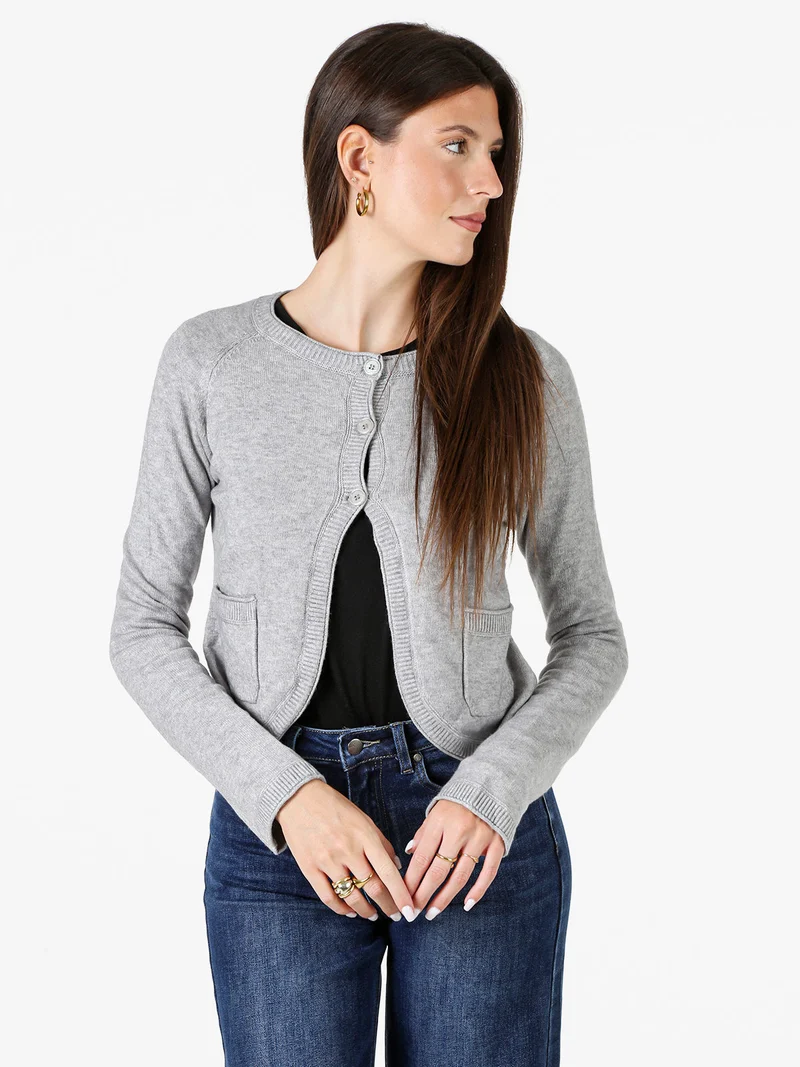 Cardigan donna in maglia con bottoni - grigio