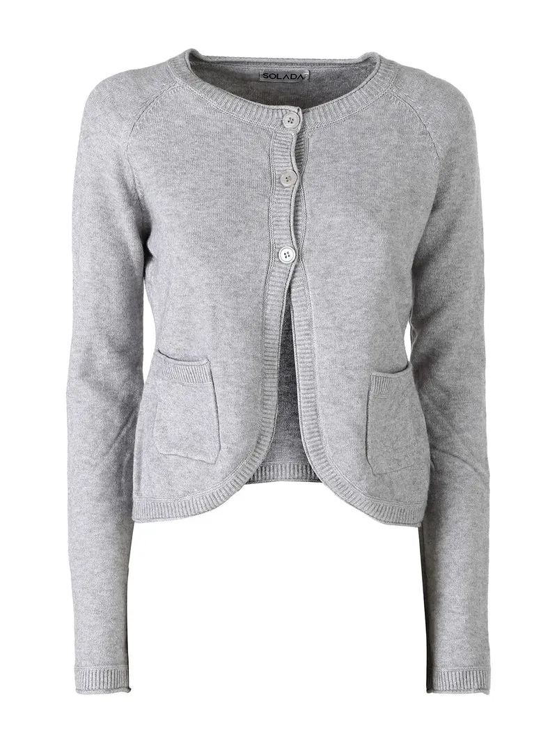 Cardigan donna in maglia con bottoni - grigio