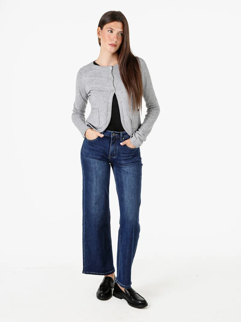 Cardigan donna in maglia con bottoni - grigio