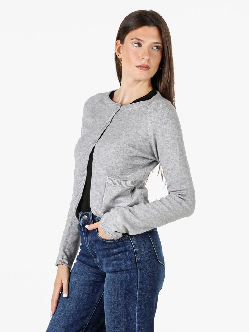 Cardigan donna in maglia con bottoni - grigio