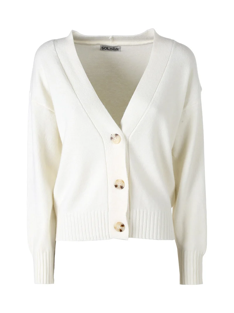 Cardigan donna con bottoni e scollo a V - panna