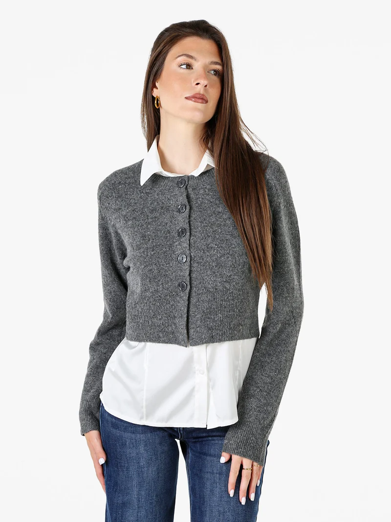 Cardigan donna in maglia con bottoni - grigio