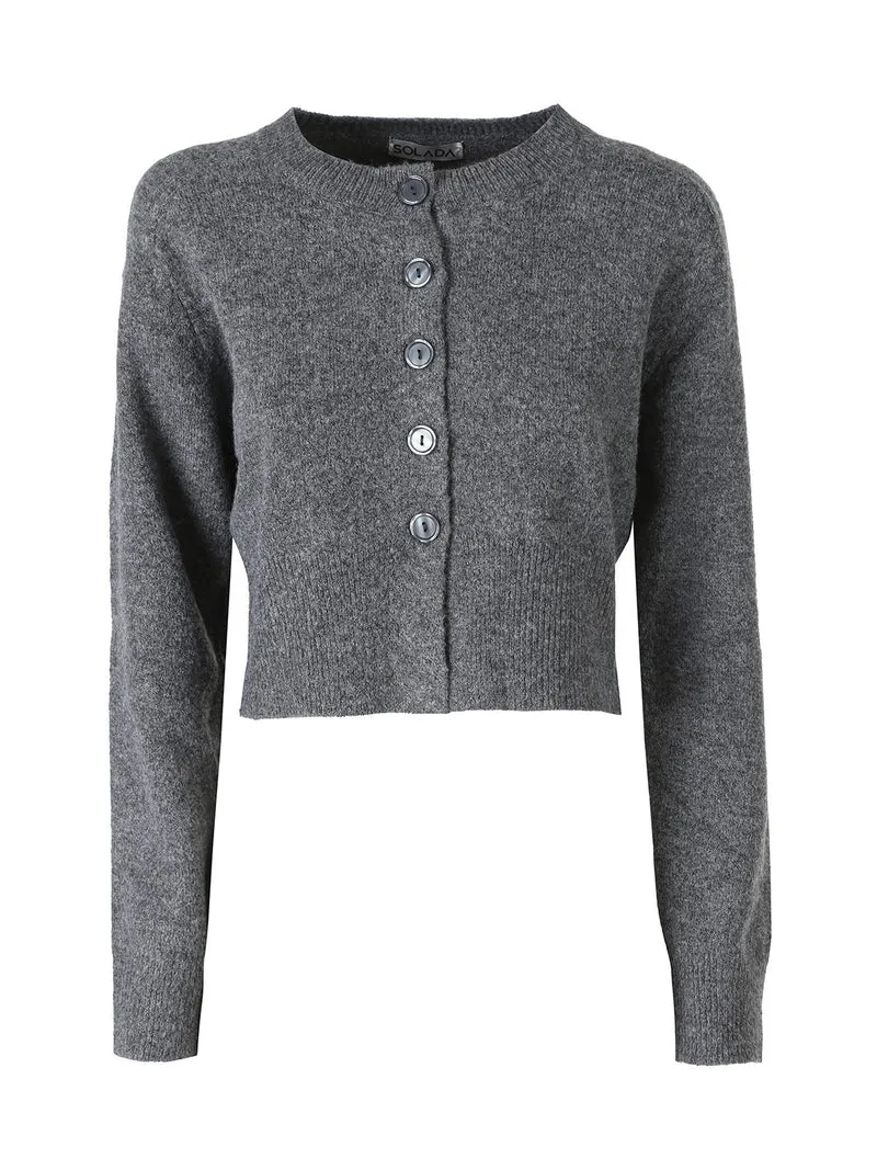 Cardigan donna in maglia con bottoni - grigio