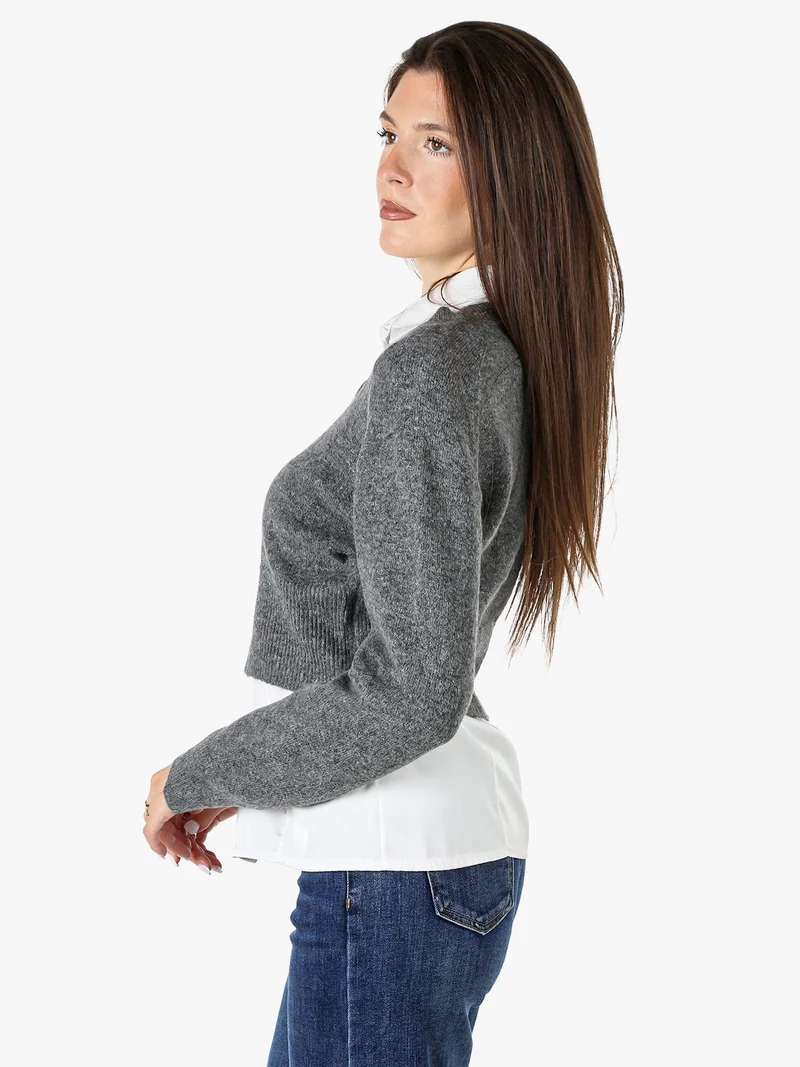 Cardigan donna in maglia con bottoni - grigio