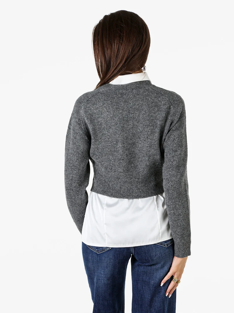 Cardigan donna in maglia con bottoni - grigio