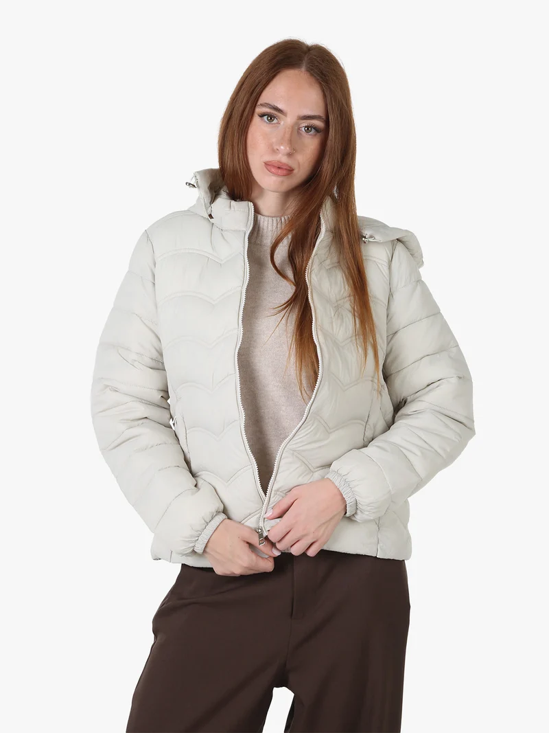 Giubbotto donna imbottito con cappuccio e zip - panna