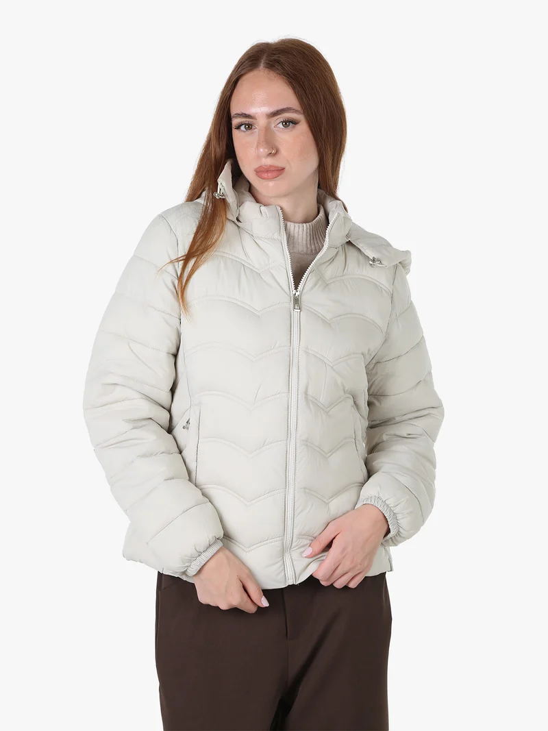 Giubbotto donna imbottito con cappuccio e zip - panna