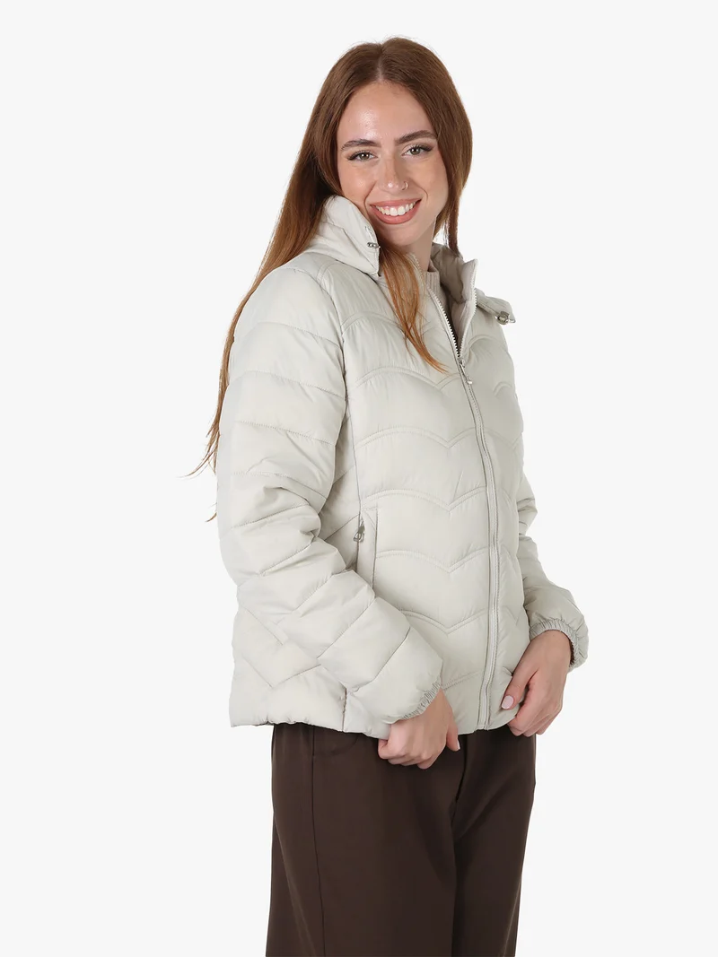 Giubbotto donna imbottito con cappuccio e zip - panna