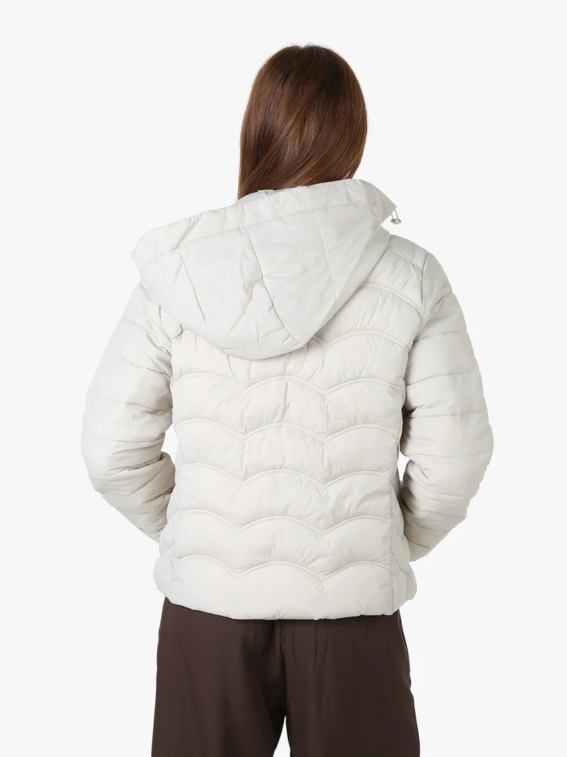 Giubbotto donna imbottito con cappuccio e zip - panna