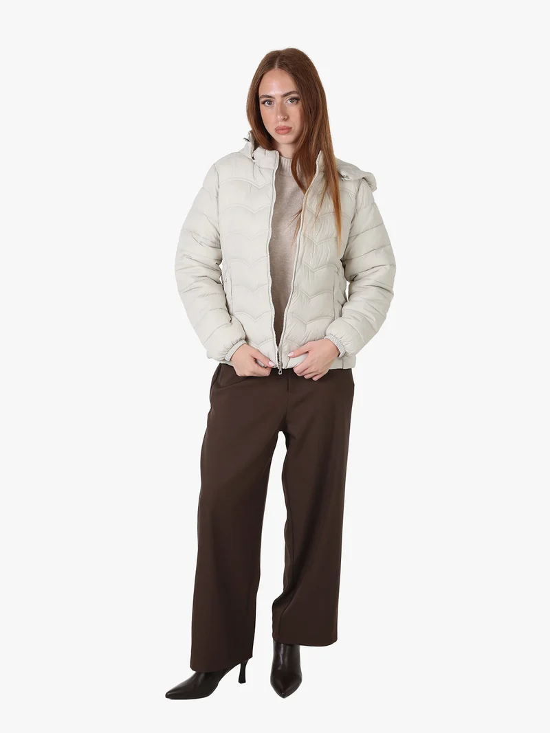 Giubbotto donna imbottito con cappuccio e zip - panna