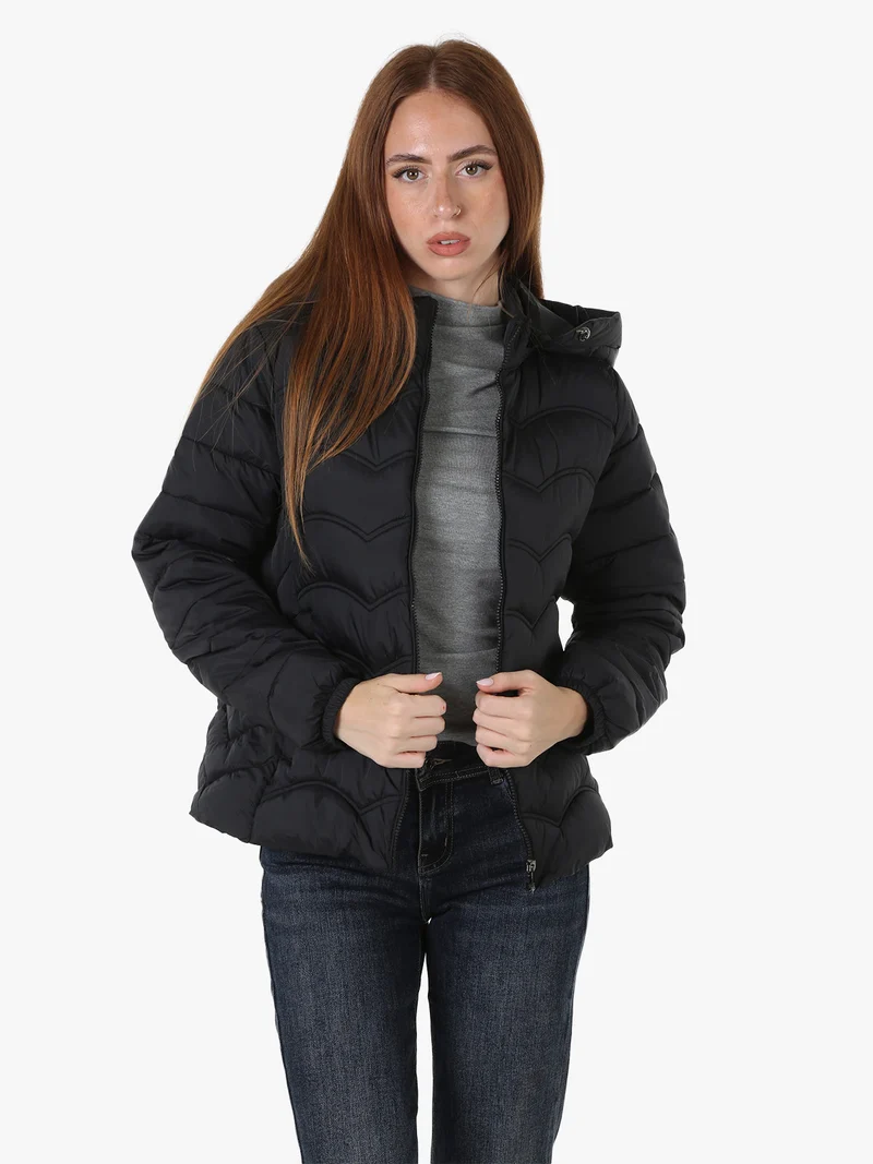 Giubbotto donna imbottito con cappuccio e zip - nero