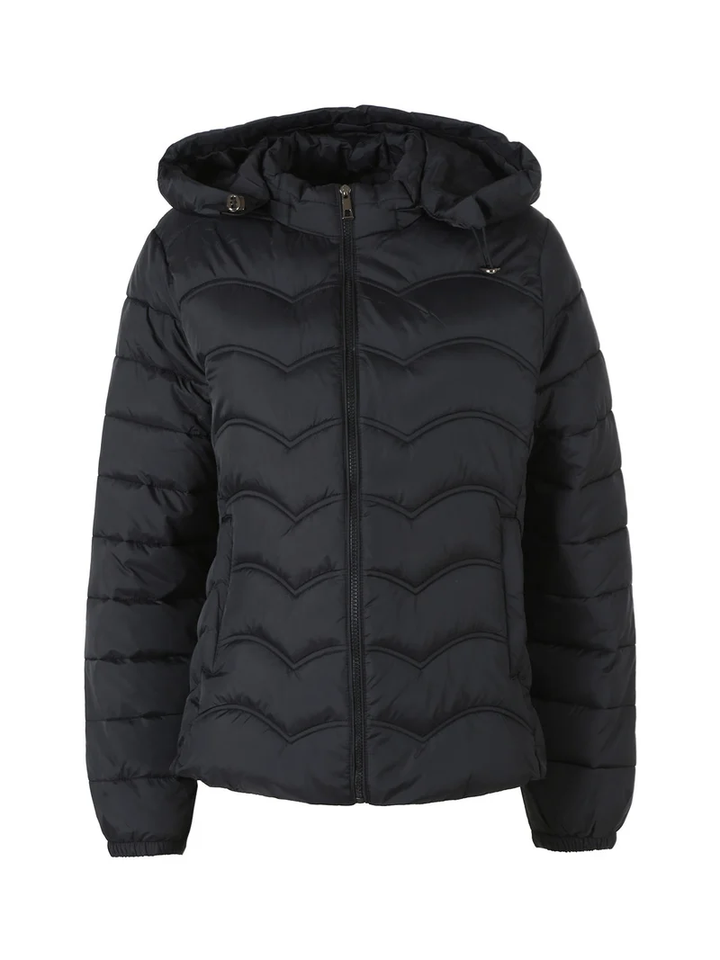 Giubbotto donna imbottito con cappuccio e zip - nero