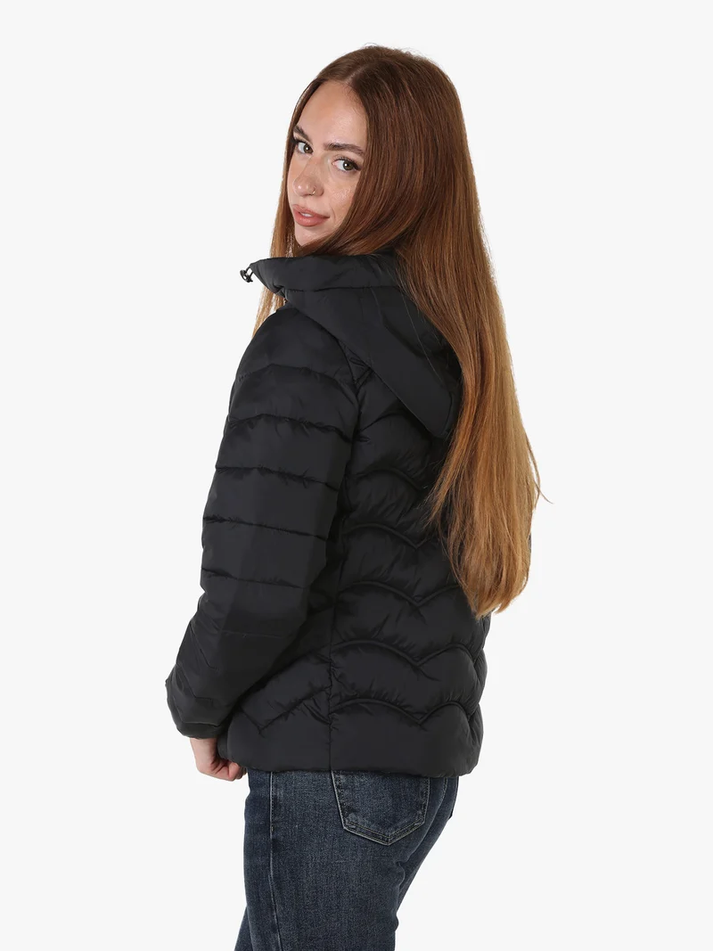 Giubbotto donna imbottito con cappuccio e zip - nero