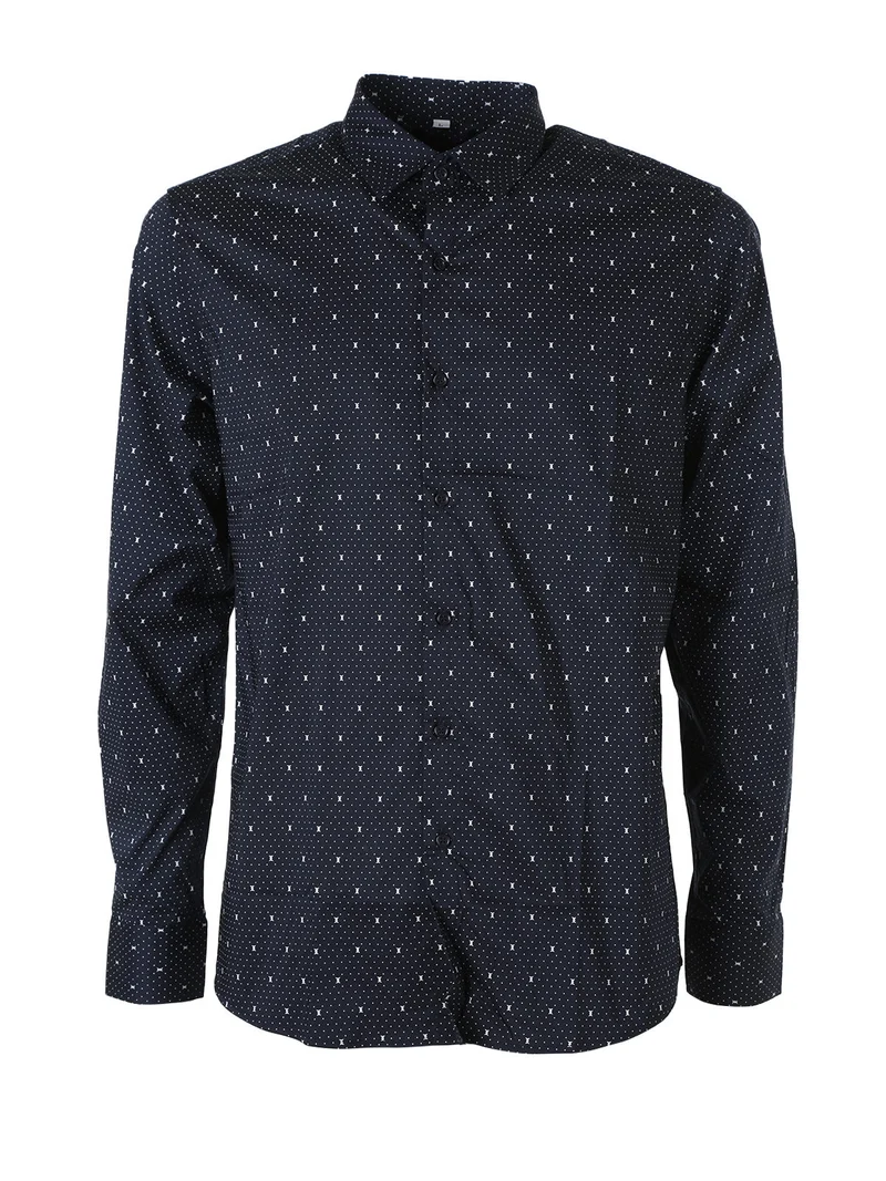 Camicia da uomo a maniche lunghe misto cotone con stampe - blu scuro