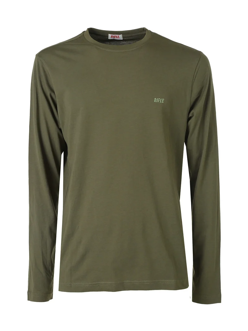 T-shirt girocollo da uomo a maniche lunghe in cotone - militare