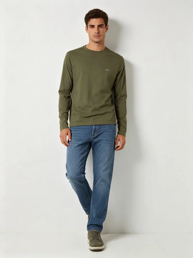 T-shirt girocollo da uomo a maniche lunghe in cotone - militare