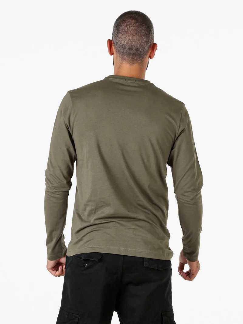 T-shirt girocollo da uomo a maniche lunghe in cotone - militare