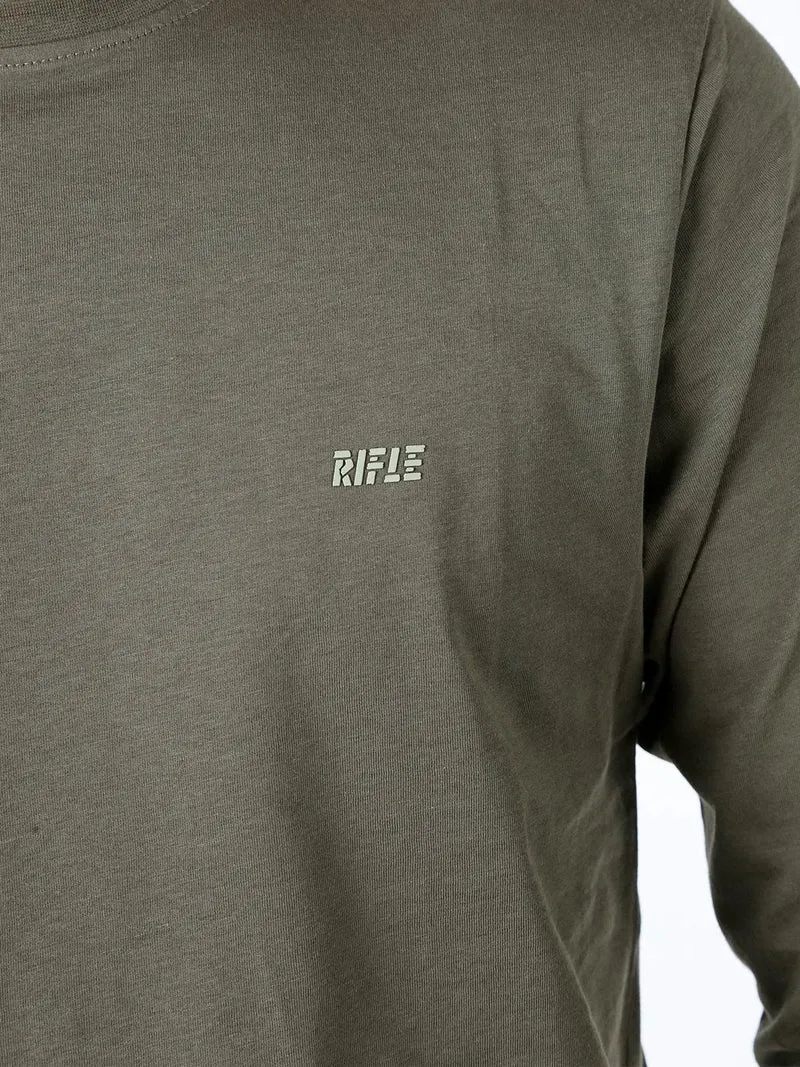 T-shirt girocollo da uomo a maniche lunghe in cotone - militare