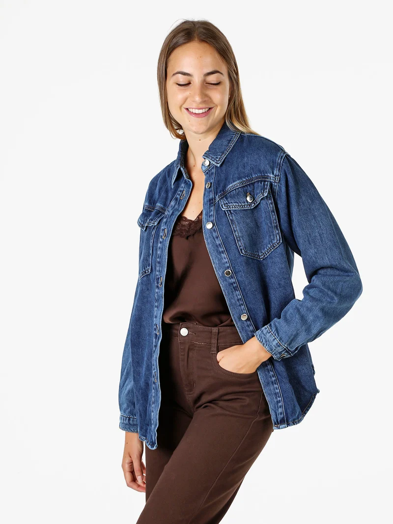 Camicia giacca da donna in jeans con bottoni - jeans