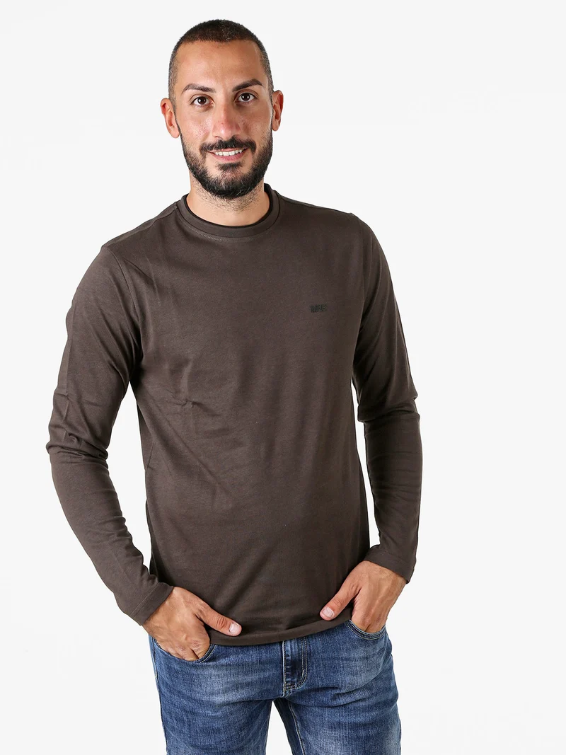 T-shirt girocollo da uomo a maniche lunghe in cotone - moro
