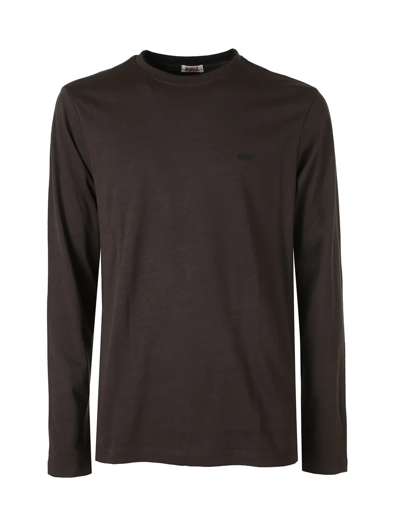 T-shirt girocollo da uomo a maniche lunghe in cotone - moro