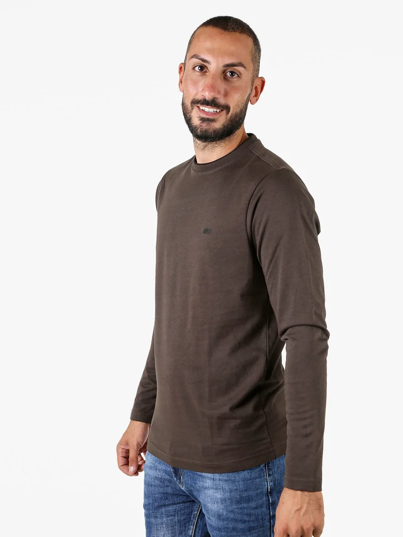 T-shirt girocollo da uomo a maniche lunghe in cotone - moro