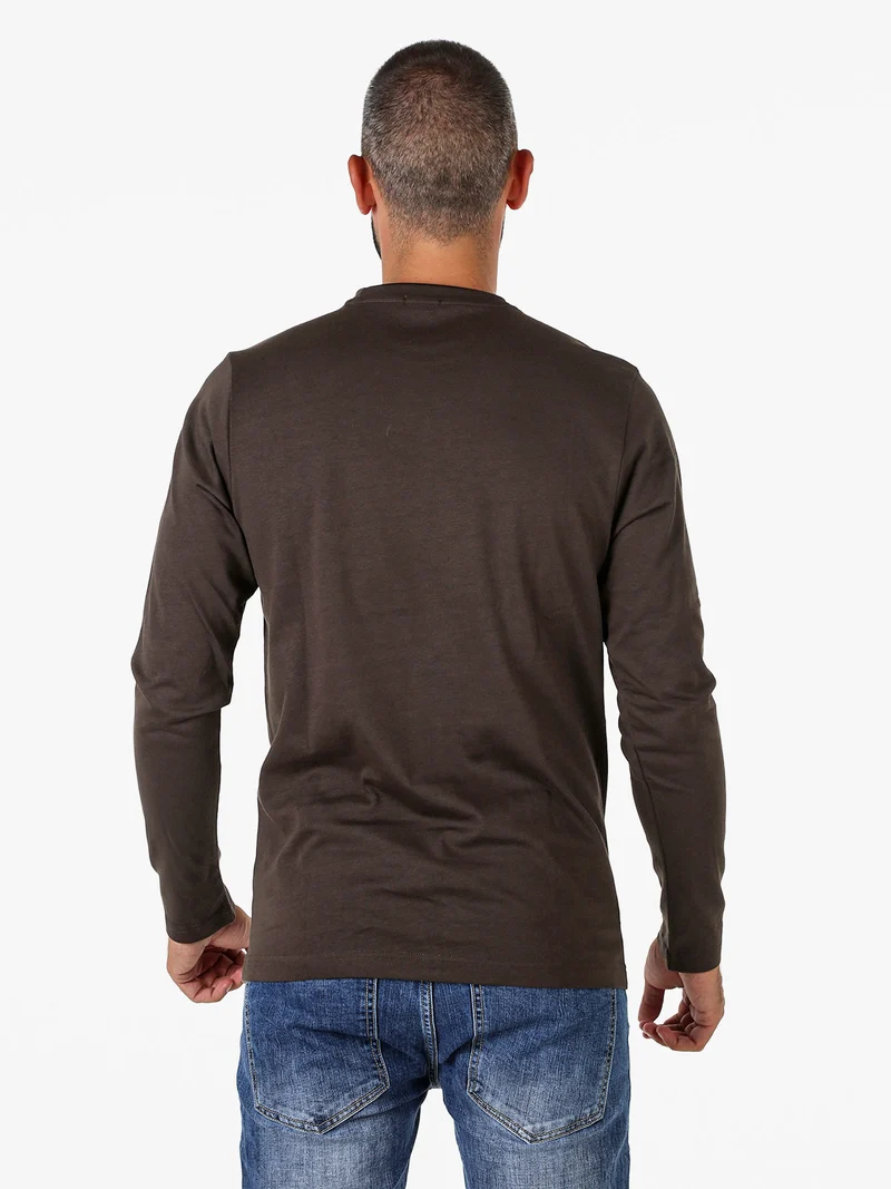 T-shirt girocollo da uomo a maniche lunghe in cotone - moro