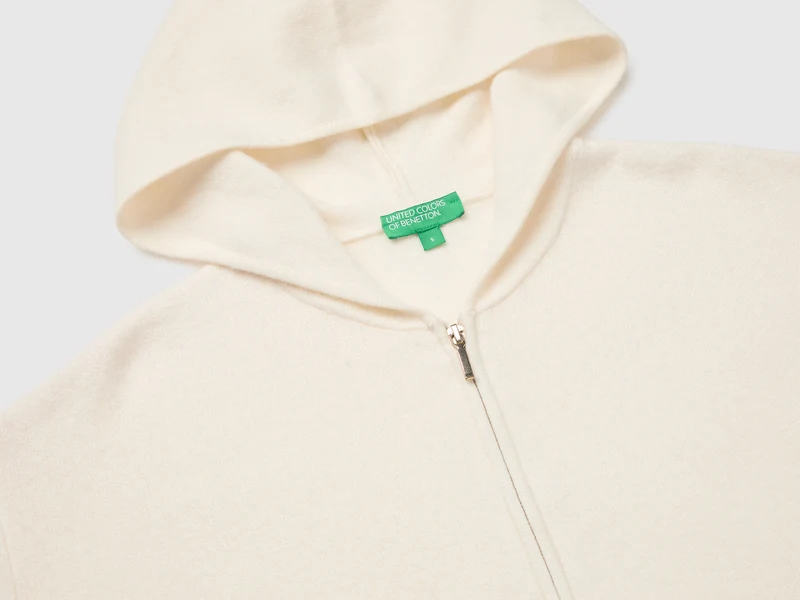Cardigan mit Kapuze und Reißverschluss aus einem Woll-Kaschmir-Mischgewebe