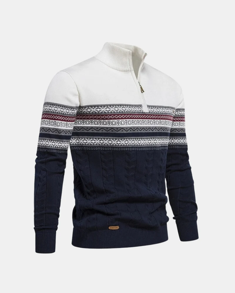 Frederico Cotton Zip Sweater with Pattern