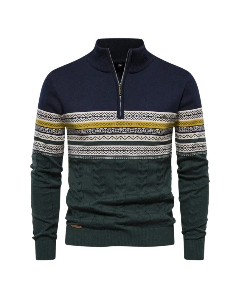 Frederico Cotton Zip Sweater with Pattern