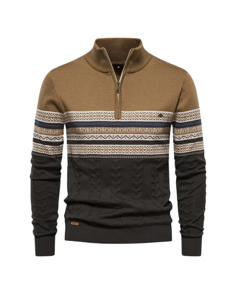 Frederico Cotton Zip Sweater with Pattern