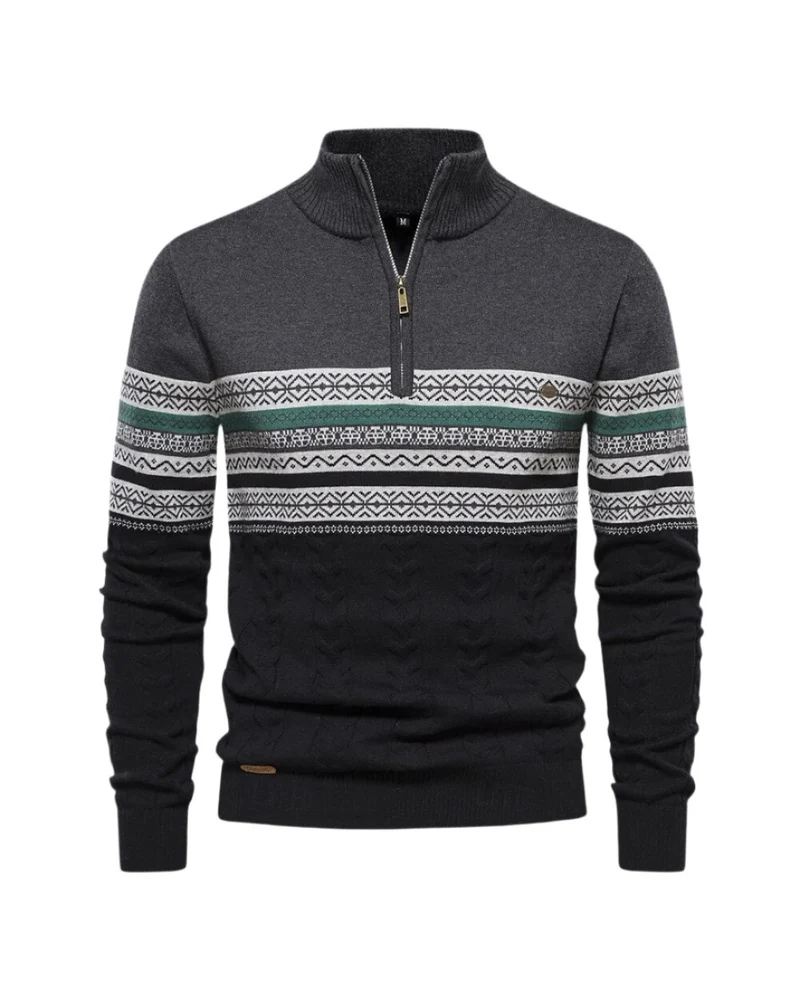 Frederico Cotton Zip Sweater with Pattern