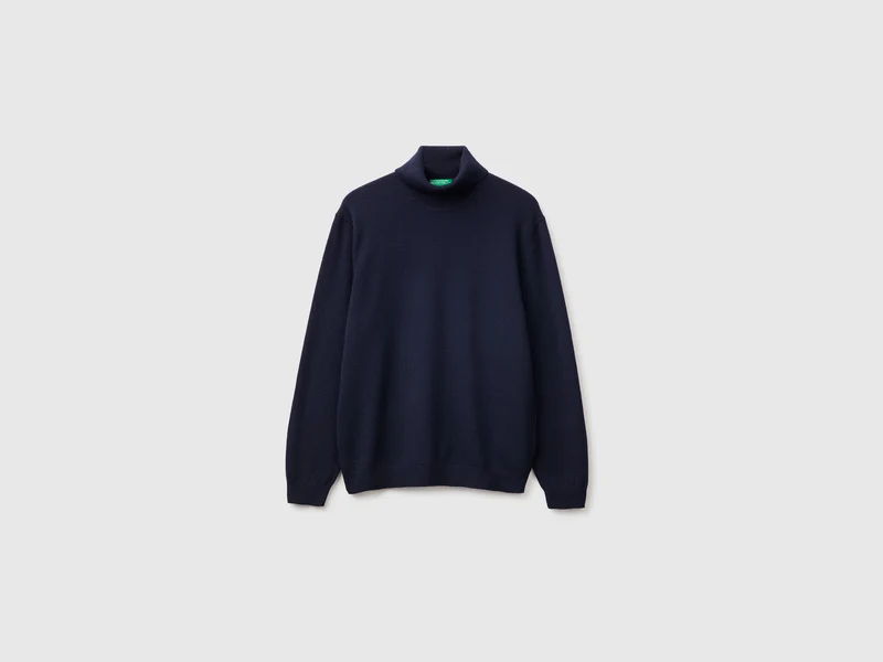 Mitternachtsblauer Rollkragenpullover aus reiner Merinowolle