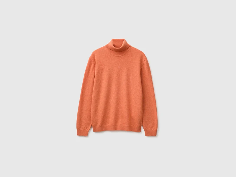 Oranger Rollkragenpullover aus reiner Merinowolle