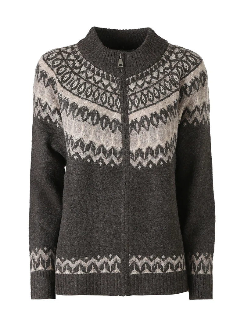 Cardigan donna in maglia con zip - moro