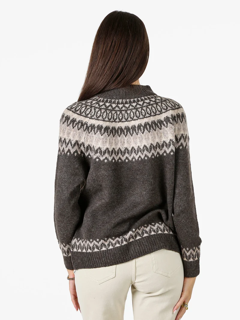 Cardigan donna in maglia con zip - moro