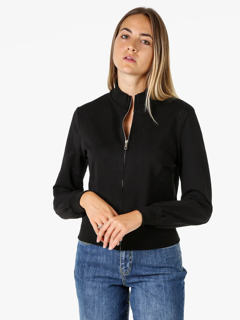 Felpa donna in cotone con zip - nero