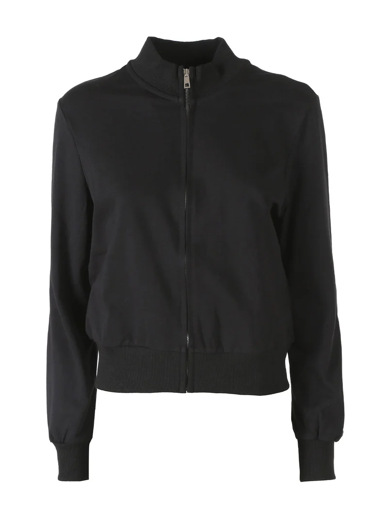 Felpa donna in cotone con zip - nero